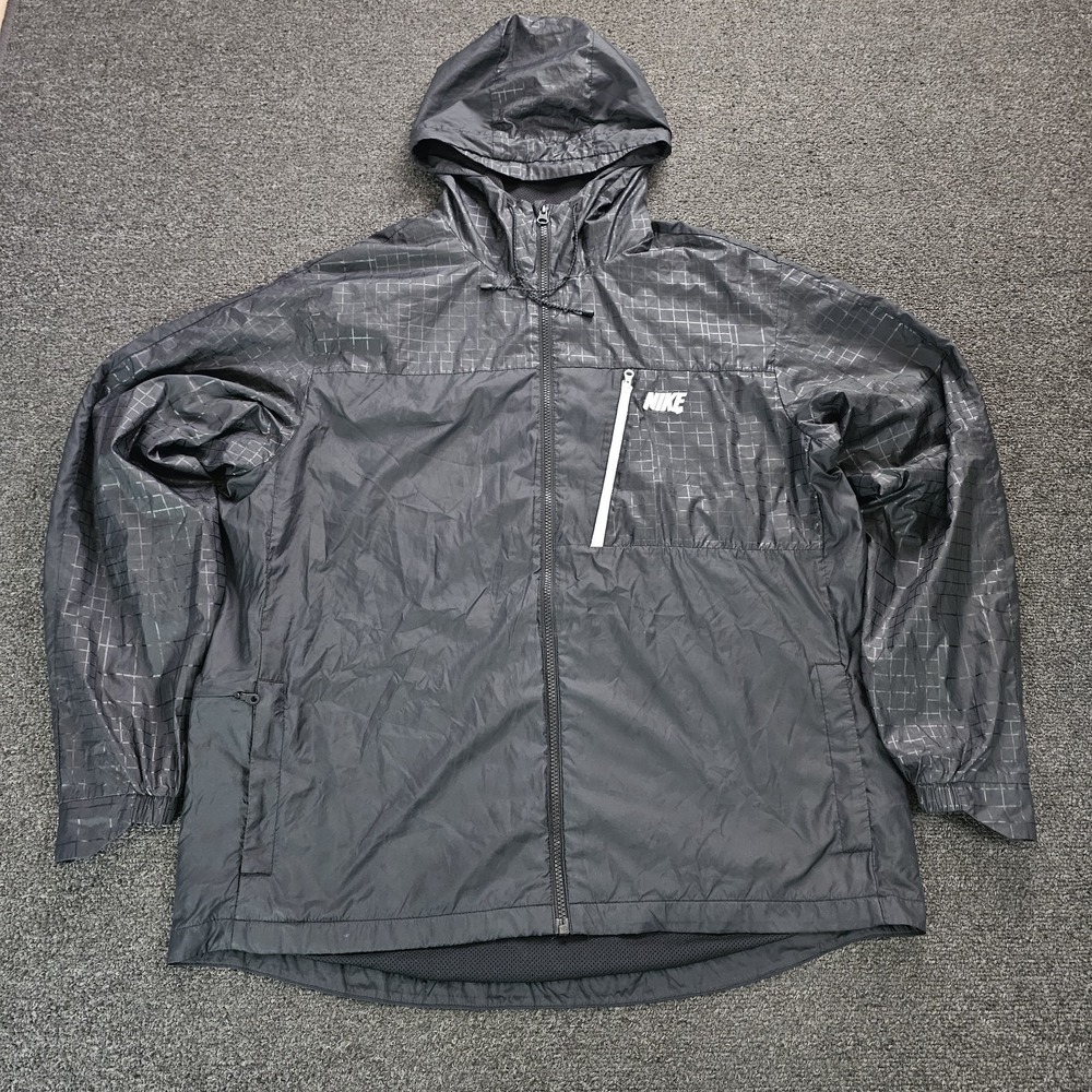 Vintage‎ Nike Windbreaker Jacket Womens XL Y2k Fyll Zip Geometric Black Hooded